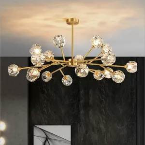 Люстра Светодиодная в американском стиле, потолочная лампа из черно-золотого металла, в стиле лофт, Хрустальная, G9, светильник для гостиной