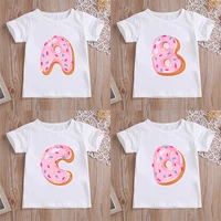 cute donuts 26 letters cartoon print funny girls t shirt summer kids tops baby boys clothes streetwear children t shirthkp2477