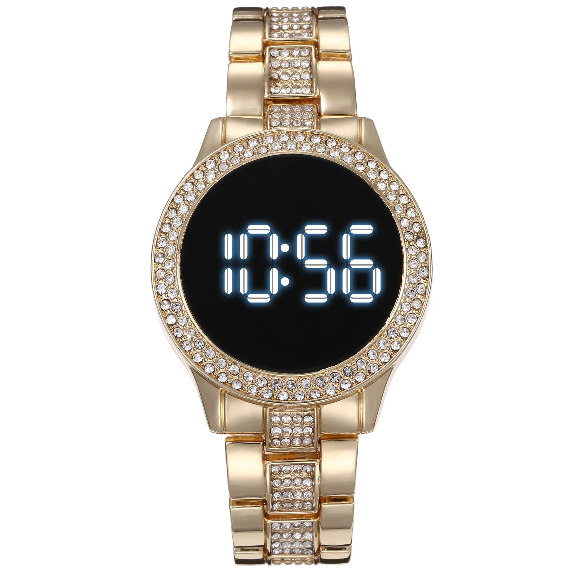 

Women Watches Luxury Style full of Rhinestones LED Digital Watch Hardex Round Dial Alloy Strap Laides Fashion Wristwatch LE01