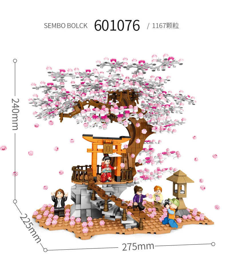 

SEMBO City Street View Idea Sakura Inari Shrine Bricks Cherry Blossom House Tree Building Blocks Toys for Children Gifts