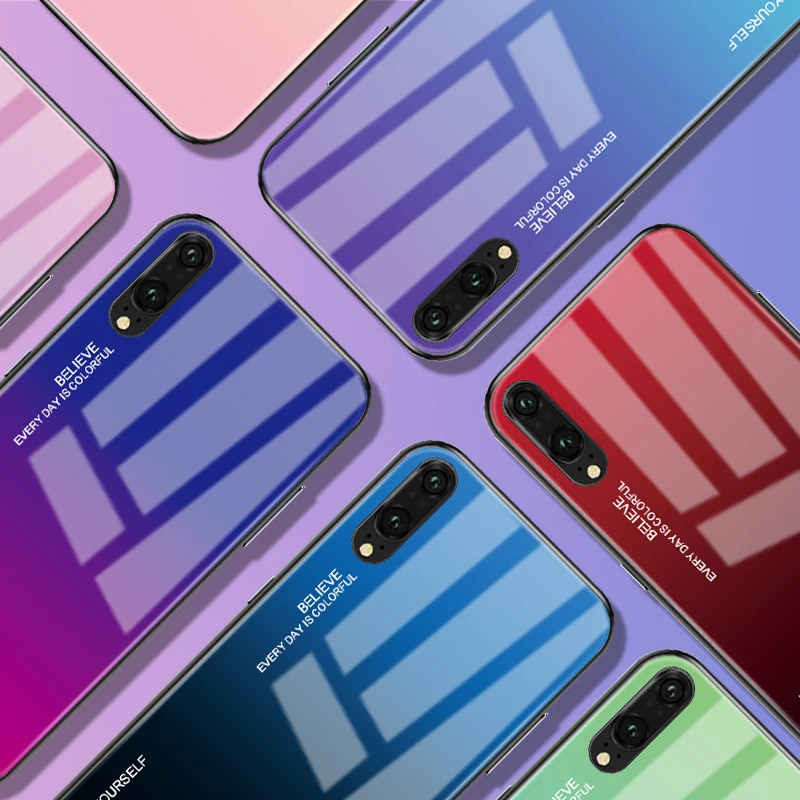 Градиентный чехол из закаленного стекла для телефона huawei P20 Lite 2019 P30 Pro Nova 3e 4e 4 6 mate
