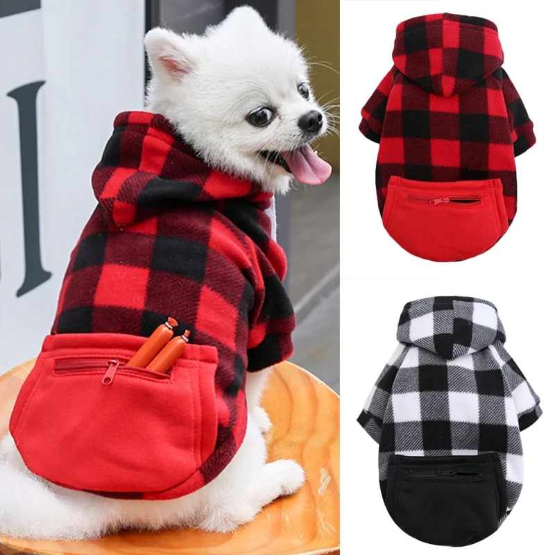 

Buffalo Plaid Dog Hoodies Sweatshirt with Pocket Winter Dog Jacket British Style Warm Coat For Small Medium Large Dog Outfits