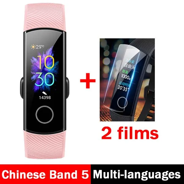 CN pink N 2 FILMS Умный Браслет huawei Honor Band 5, 4, 0,95 дюйма, трекер, умный OLED, для плавания, водонепроницаемый, Bluetooth, фитнес-трекер, сенсорный экран - Цвет: CN pink N 2 FILMS