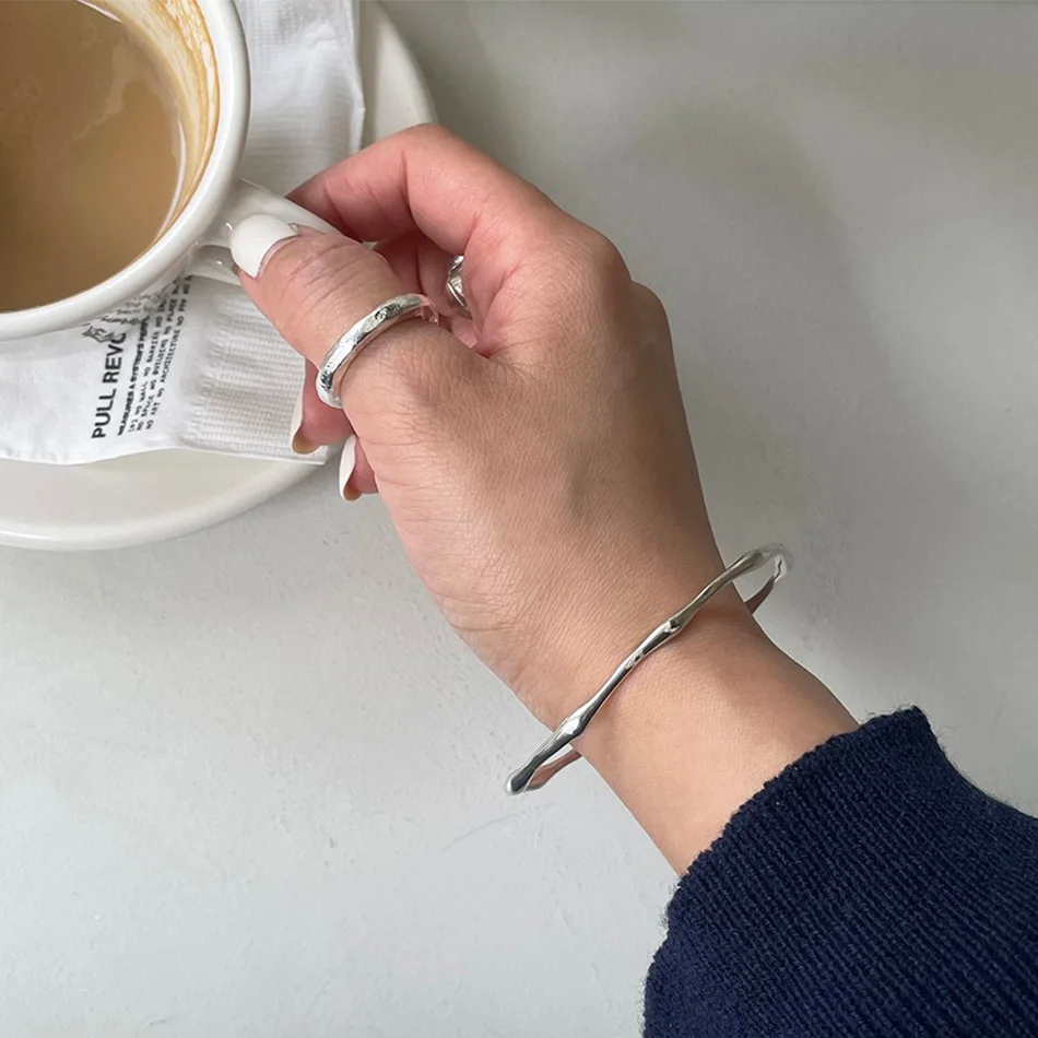 Шанис 925 пробы серебро Открытое кольцо неправильная текстура Крупного Песка