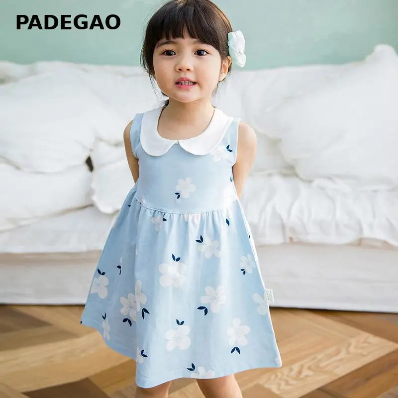 New Summer Girls Sleeveless Dress Kids Dresses Clothes Girl Turn Down Collar Princess 1 2 3 4 5 6 Years Children Clothing | Детская