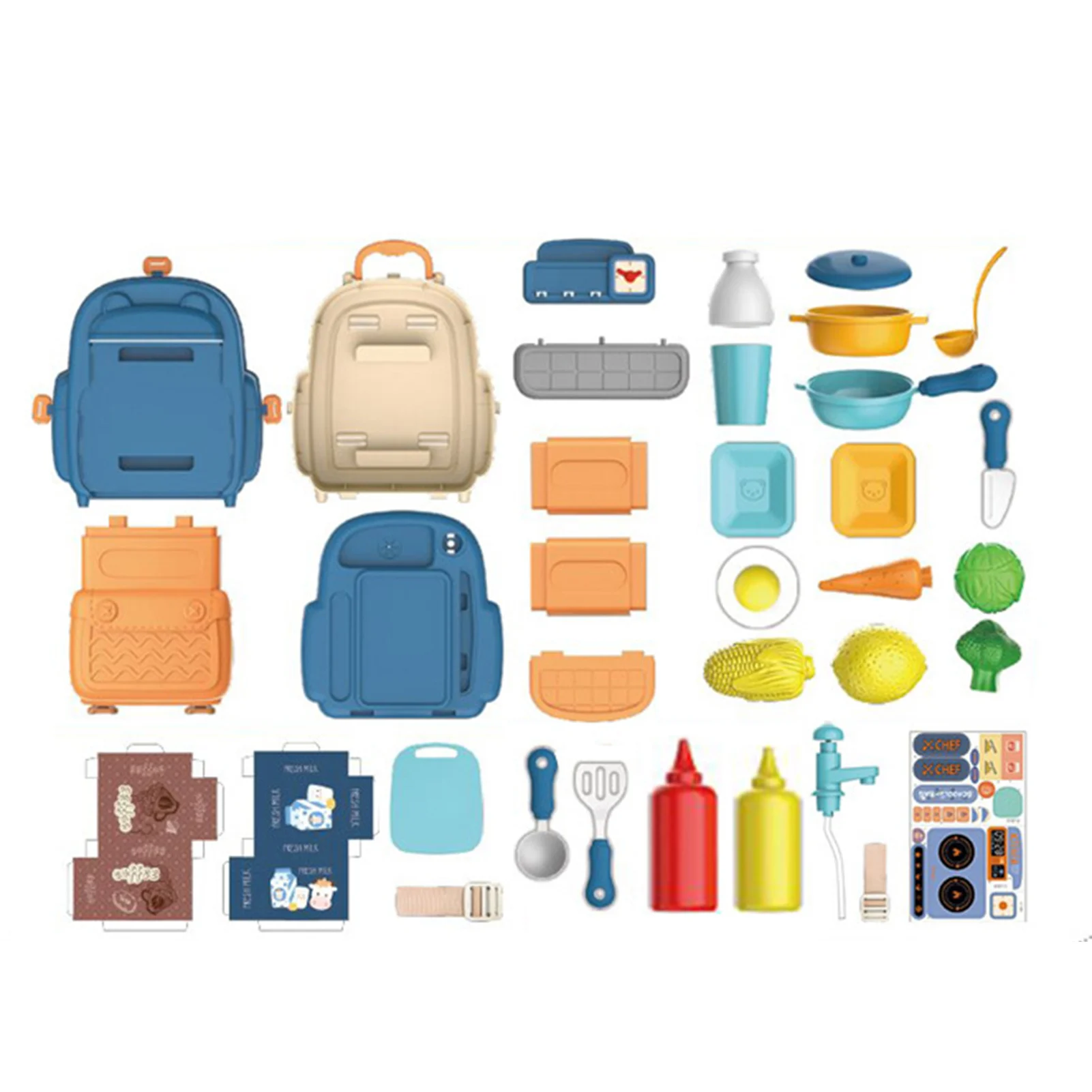 

2 In 1 Kids Kitchen Playset Kitchen Toy Environmental Protection Plastic Anti-drop Burr-free Backpack Child Chef Toy Gift Set