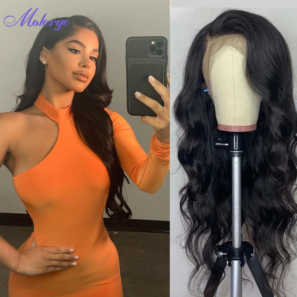 Body Wave 13x4 HD Transparent Swiss Lace Front Human Hair Wigs For Black Women 30 32 Inch Brazilian Natural Hairline Wig Molerge