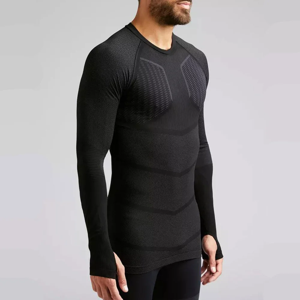 Черная компрессионная футболка для мужчин быстросохнущая бега тренажерного