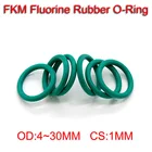 10 шт., уплотнительное кольцо из зеленого фторопласта, уплотнительное кольцо для масла, уплотнительная прокладка CS 1 мм OD 4-30 мм
