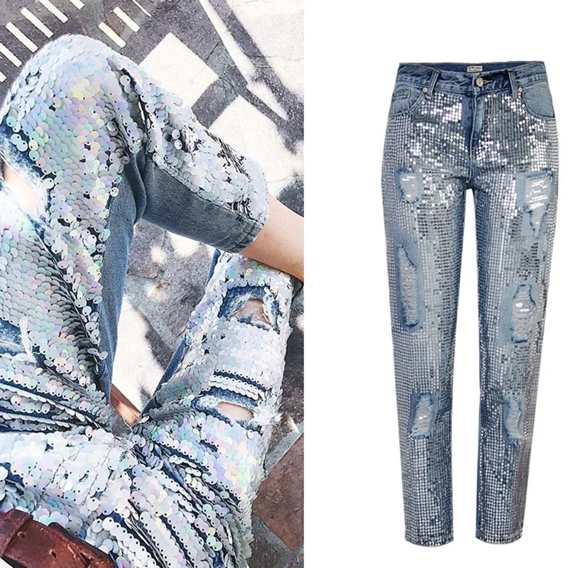 Женские рваные джинсы со средней талией модные прямые джинсовые брюки с