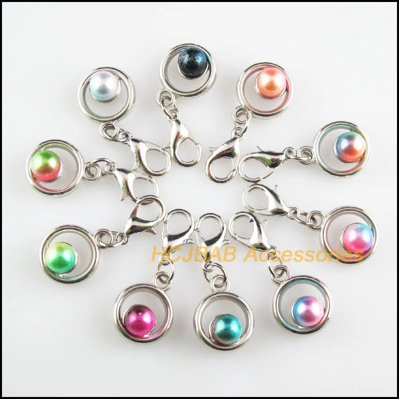 

20Pcs Dull Silver Plated Circle Retro Mixed Ball Acrylic 12x15mm With Lobster Claw Clasps Charms