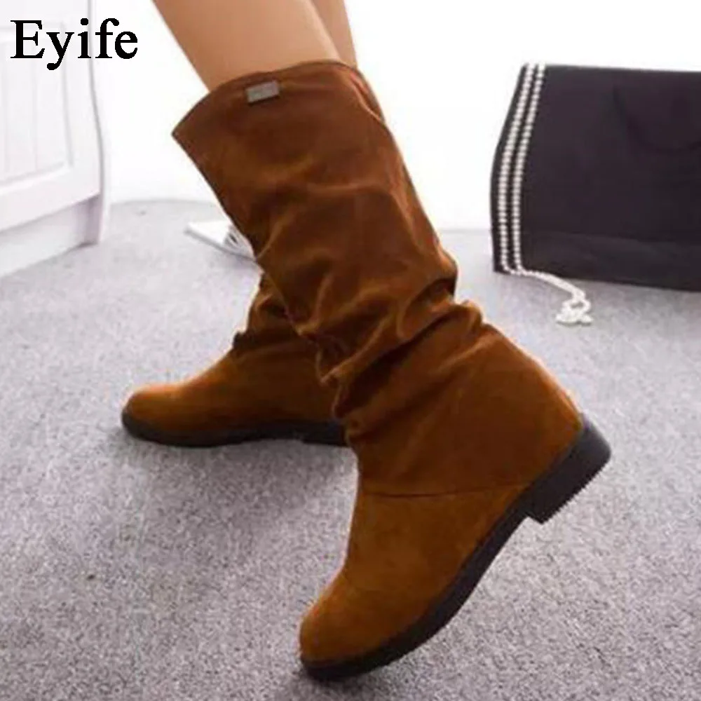 

Eyife Large-Sized Suede Shoes Women 2021 Winter Keep Warm Ladies Pointed Toe Flat Snow Shoes Home Office Mid Calf Knight Boots