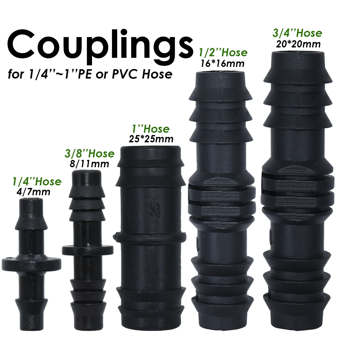 SPRYCLE 1/4'' 3/8'' 3/4'' 1'' Garden Water Barb Coupling Connecter DN16 DN20 DN25 Straight Adapter Micro Drip Irrigation Fitting