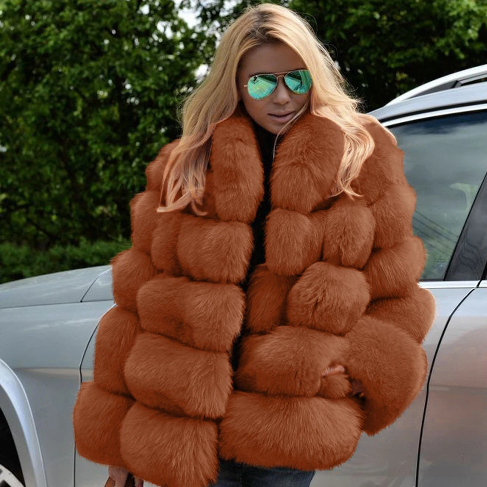 Women Ladies Winter Long Sleeve Warm Thick Faux Fur Coat Luxury Rabbit Hair Loose Fashion Imitation Fur Jacket Caots Long Sleeve