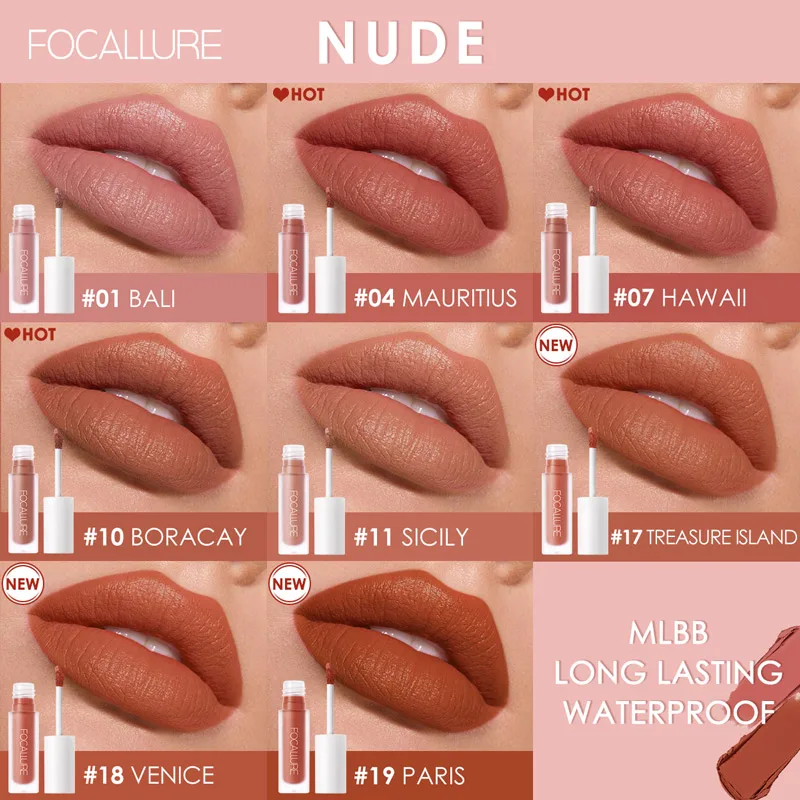 FOCALLURE 19 Color Liquid Lipstick Velvet Matte Lip Gloss Cosmetic Waterproof Lightweight Glaze Long Lasting Tint Makeup |