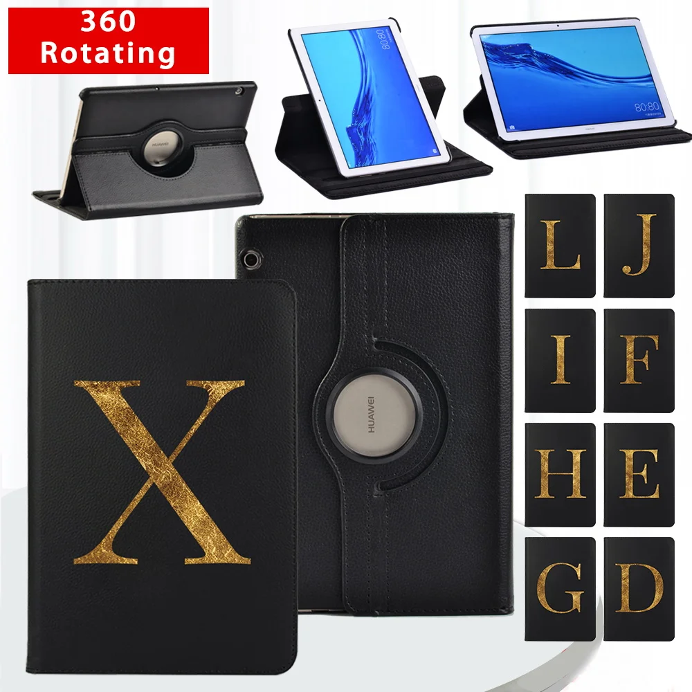 

Anti-fall Tablet Case for Huawei MediaPad T3 10 9.6"/T5 10 10.1" 360 Rotating Leather Stand Cover Case with Letter Pattern