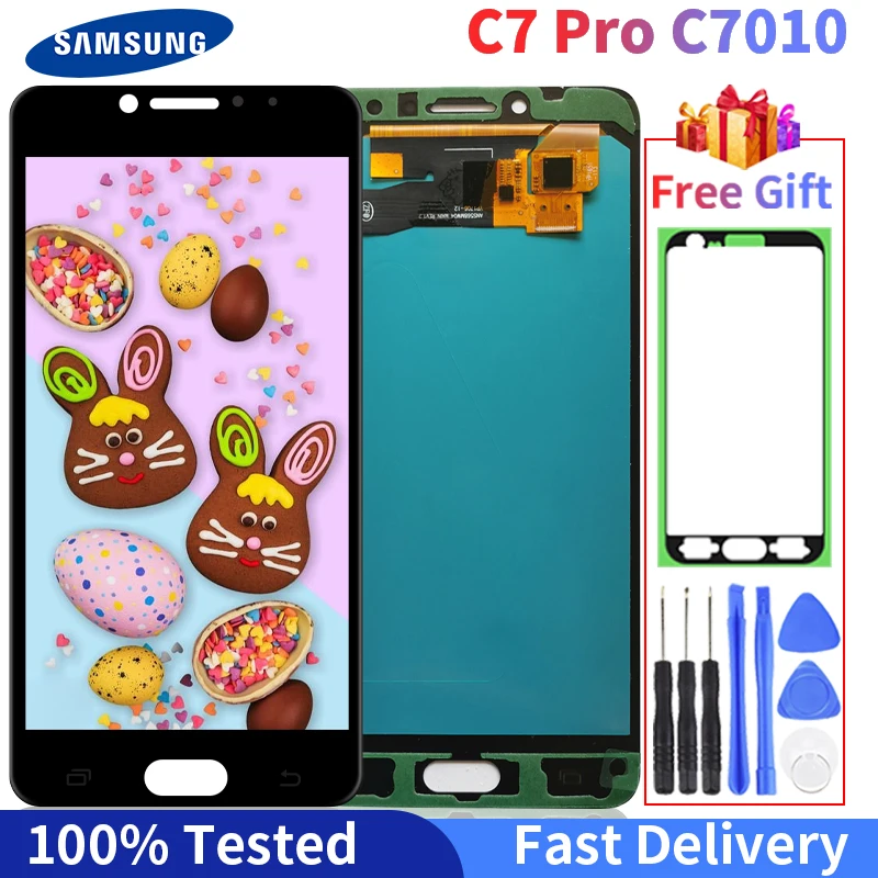 

100% Tested Super AMOLED LCD For Samsung Galaxy C7 Pro LCD Display C7010 C7018 LCD Touch Screen Digitizer Assembly With Gift