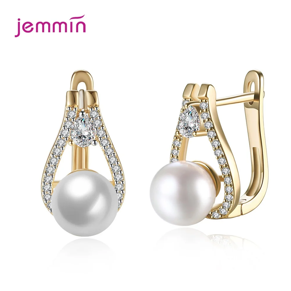 Элегантный S925 серебро белый жемчуг кулон кубический циркон обручи серьги