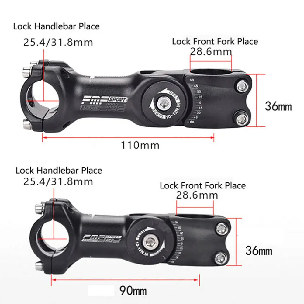 

Mountain Bike Adjustable Stem Aluminum Alloy Handlebar Connector Replacement Parts 25.4 / 31.8 * 110mm Bicycle front tube Stem