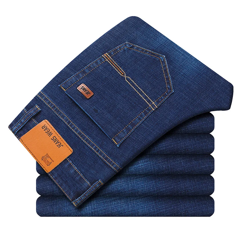 

Autumn New Business Straight Jeans Men's Slim Youth Elasticity Full Length Denim Pants Fashion Black Blue Men Jeans