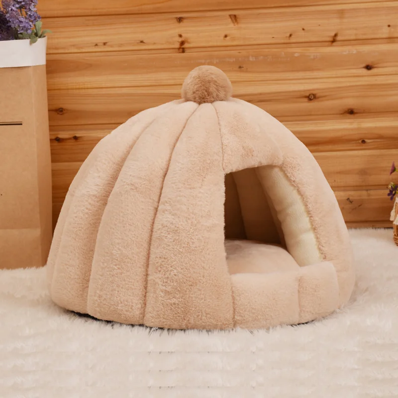 

Dog Cat House Semi-enclosed Cat Nest Winter Warm Soft Kennel Nest Deep Sleeping Bag Pet Pumpkin House Removeable Bed Mat for Pet