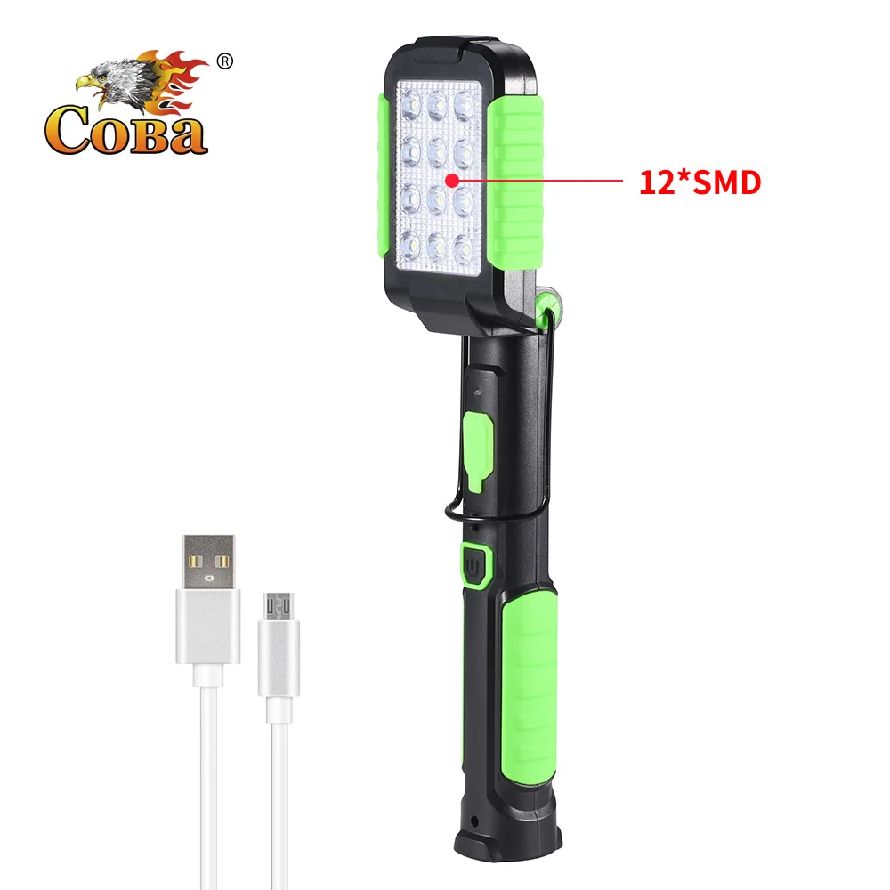 

COBA usb charge led worklight SMD foldable work lamp magnetic cob work light built-in battery 3 modes plastic hook camping torch