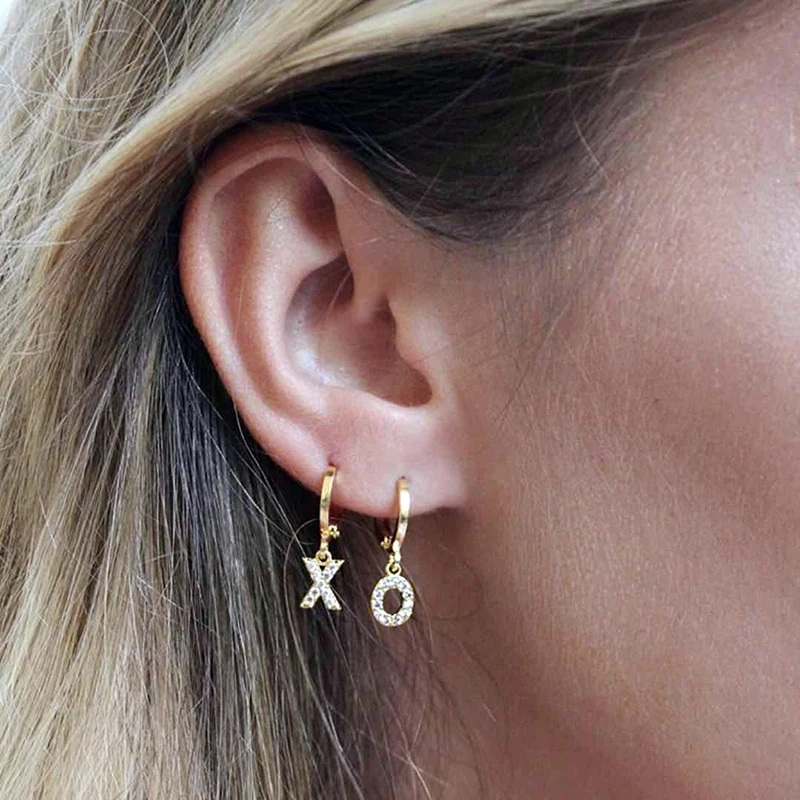 

Woman earring zircon Initial A-z Letter Earrings DIY Alphabet Drop Small Hoop letter Earings For Women alphabet Jewelry 1PCS