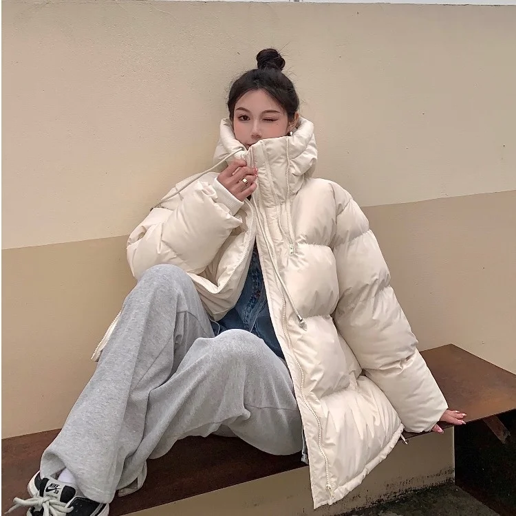 Черная Толстая Женская зимняя куртка с капюшоном и хлопковой подкладкой