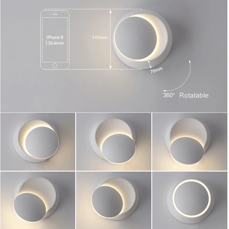 

LED wall Light Round rotation adjustable bedside creative Morden Wall Lamp warm white For aisle Fover Living Bed room