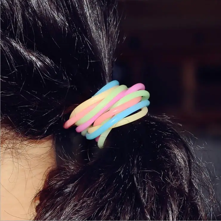

Colorful Fluorescence Silicone Rubber Bands Fashion Women Elastic Ponytail Holders Hair Rope Ties Headband Girl Hair Accessories