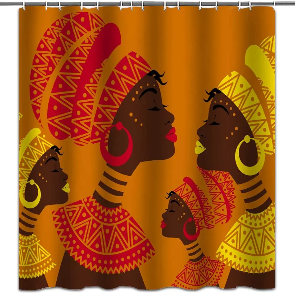 

African Girl Shower Curtain Afro Festival Fabric Bathroom Décor