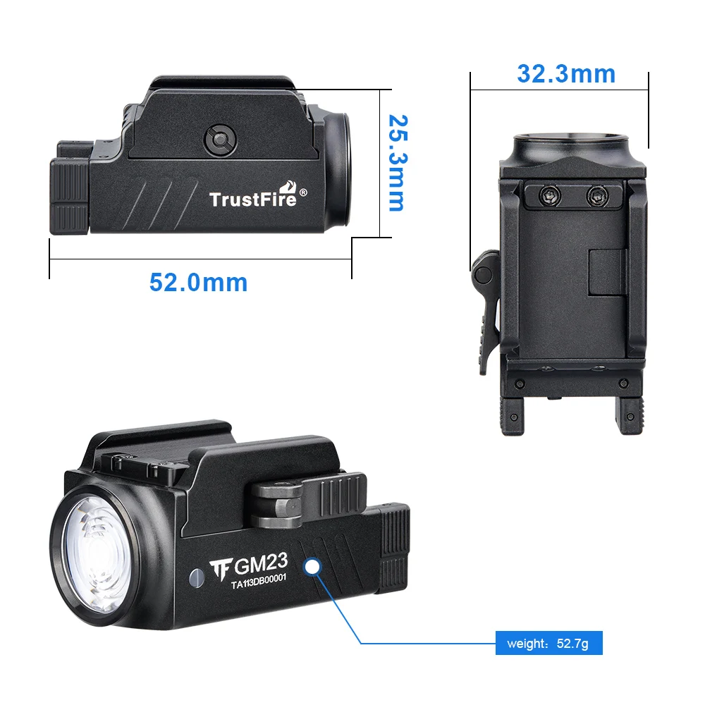 Продажа TrustFire GM23 тактическая Светодиодный ная вспышка 800 люмен GL0ck с креплением на направляющей, USB Перезаряжаемый фонарь