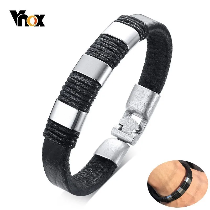 Vnox Black Braid Woven Leather Bracelet for Men Bangle Vintage Tribal erkek bileklik pulseira masculina