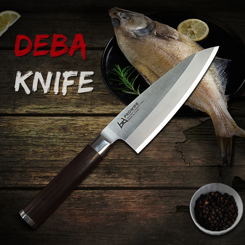 PEDWIFE 180MM Deba knife Stainless Steel Fish Head Knife Sushi Salmon knives Japanese Kitchen with Scabbard Cooking Tools | Дом и сад