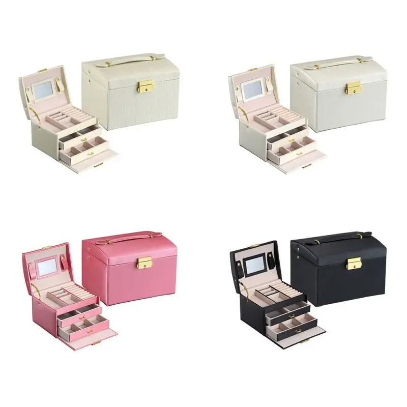 

Jewelry Organizer Three Layers Display Travel Jewelry Case Portable Earring Necklace Ring Storage Holder Women Gift Boxes