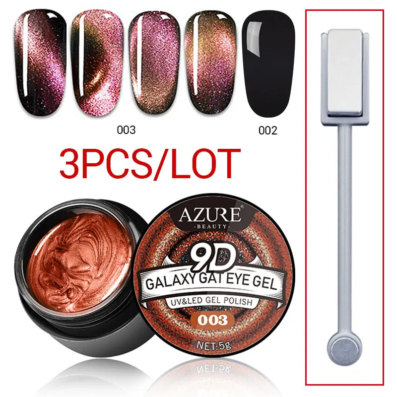 Azure beauty 3 шт./лот хамелеон кошачьи глаза УФ Гель лак черный гель магнитная палочка