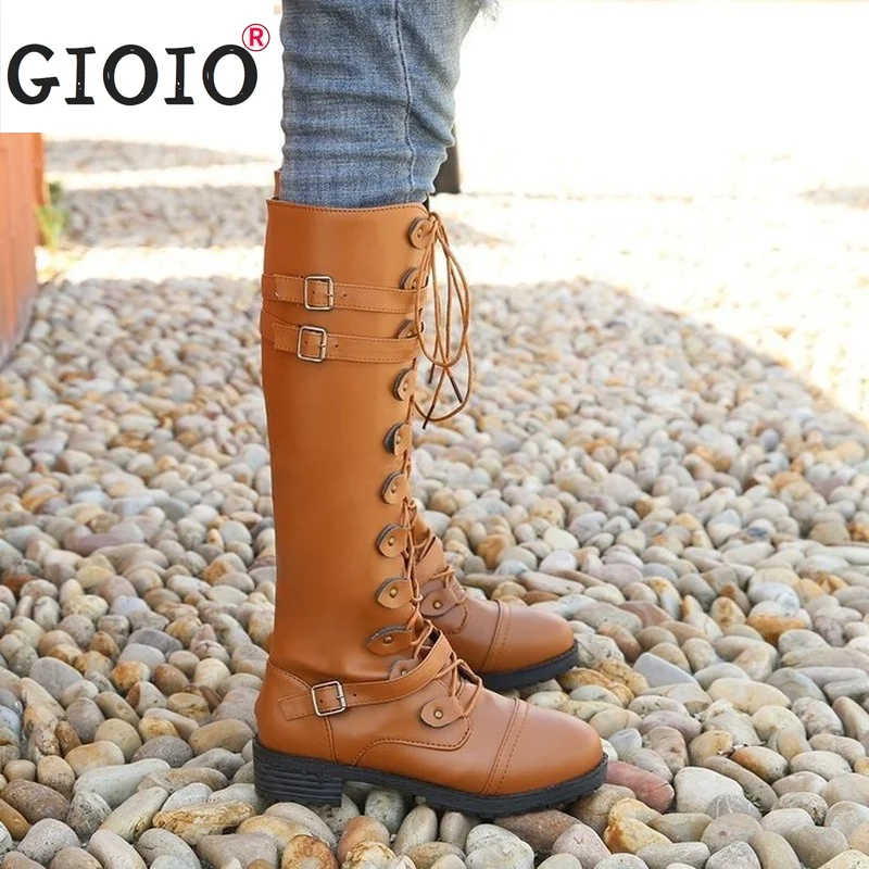 

Зимние британские сапоги, международная торговля, европейские модные сапоги выше колена на среднем каблуке с круглым носком, модные женски...