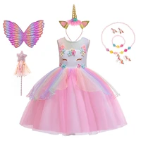 girls unicorn costume with hair band wings suit kids baby flowers rainbow tutu birthday party princess cosplay dress for 4 to 10