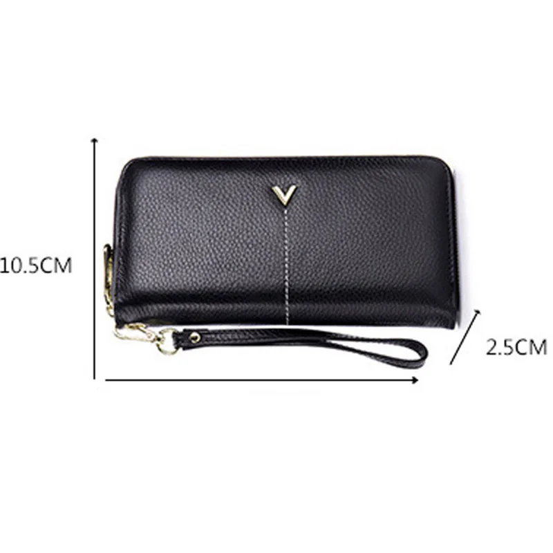 Women clutch bag leather wallet female long zipper clutch bag top layer cowhide portable large capacity paper clip new