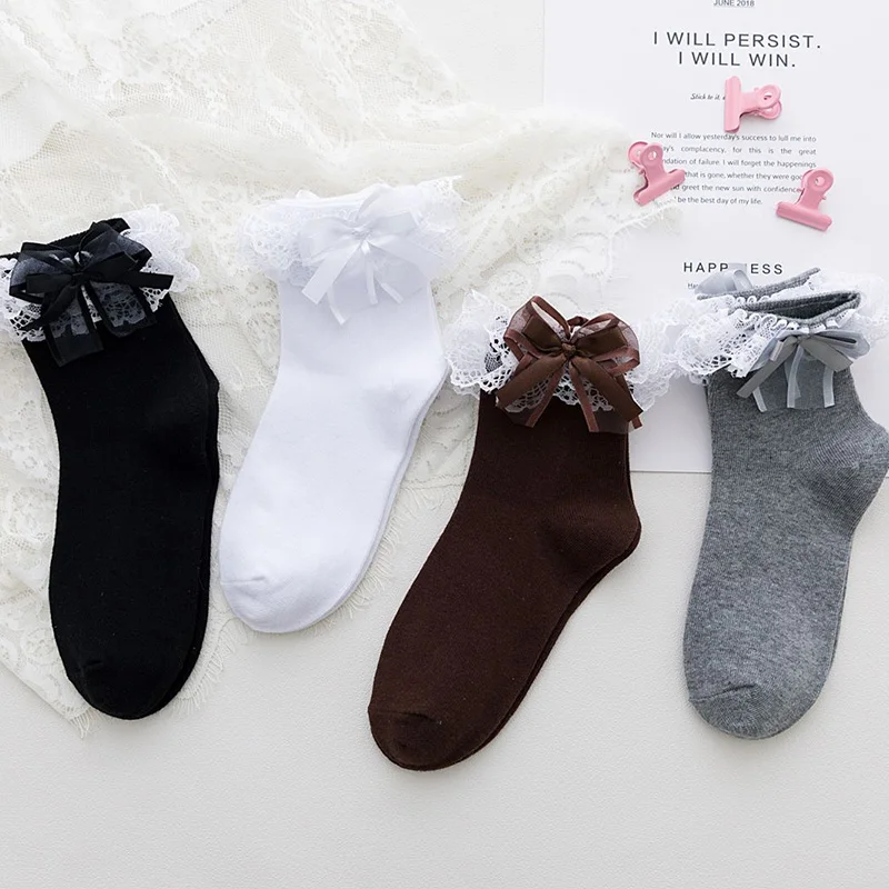 

Women Socks Lolita Bowknot JK Uniform Lace Ruffle Kawaii Sweet Soft Girl Fairy Princess Lady Student Fashion Quality Breathable