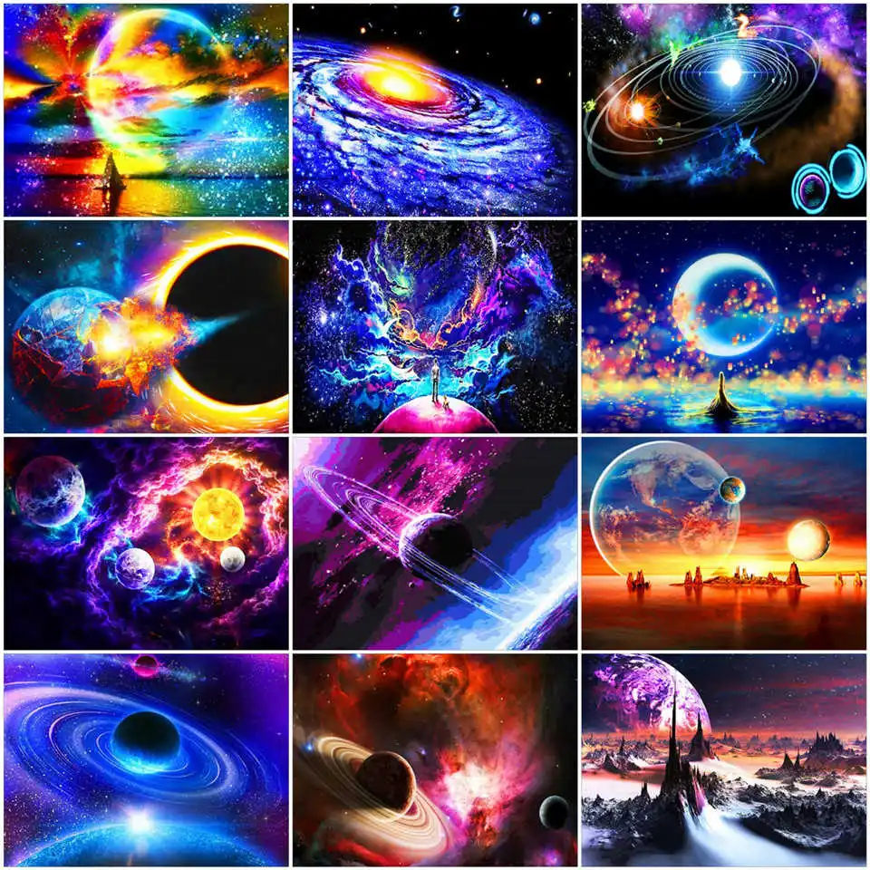 

AZQSD Paint By Numbers For Adults Planet Scenery Oil Painting By Numbers Universe On Canvas Handmade Home Decor Gift Wall Art