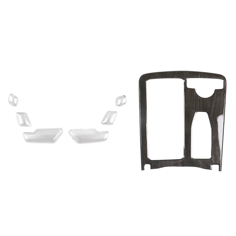 

Черная панель переключения передач с текстурой древесины, крышка ручки ручного тормоза, накладка с хромированной кнопкой регулировки сиде...