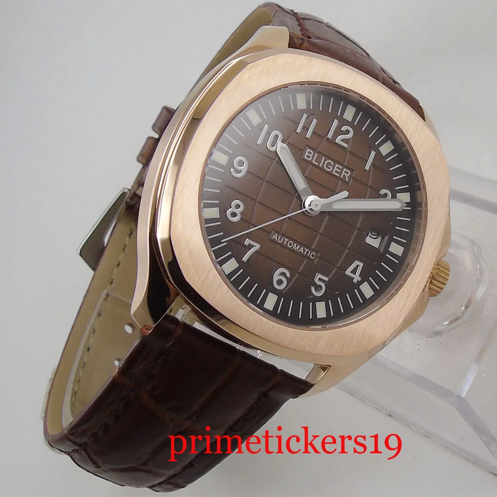 Роскошные мужские часы с коричневым циферблатом и кожаным ремешком 39 мм