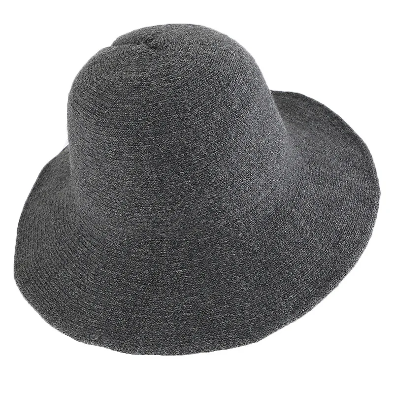 

Korean Wool Hat Women Knitted Fisherman Cap Foldable Cap Hat Bucket Hat Women Thick Warm Winter Soft Fedora Gorras Bonnet