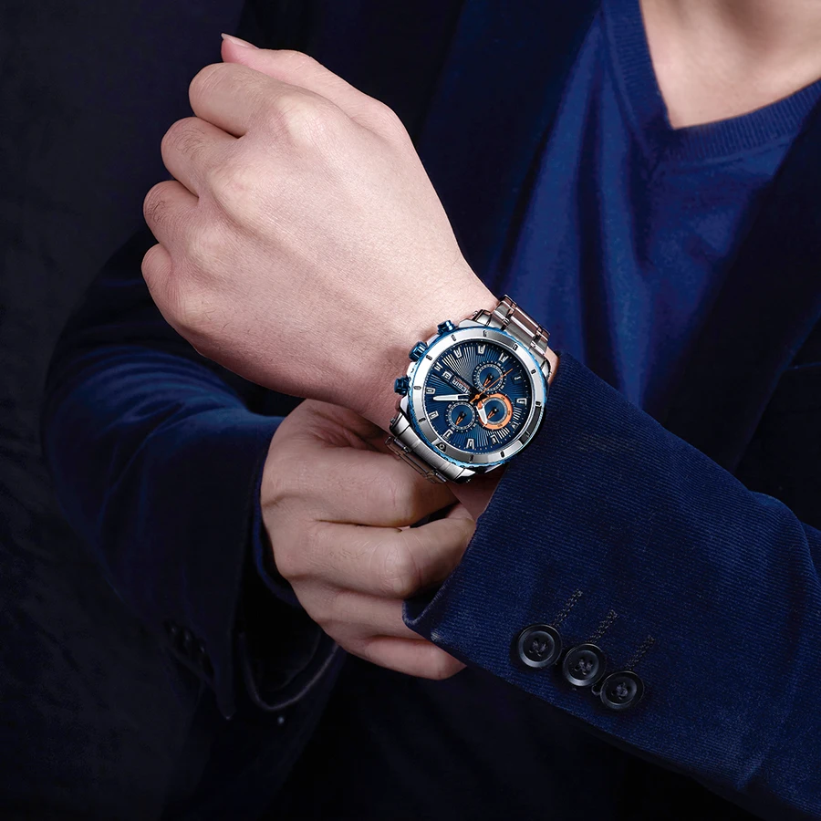 MEGIR Chronograph Quartz Mens Watches Luxury Brand Stainless Steel Business Wrist Men Clock Time Relogio Masculino | Наручные часы