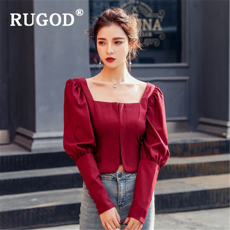 RUGOD 2020 Офисная Женская блузка элегантный квадратный вырез с пышными рукавами