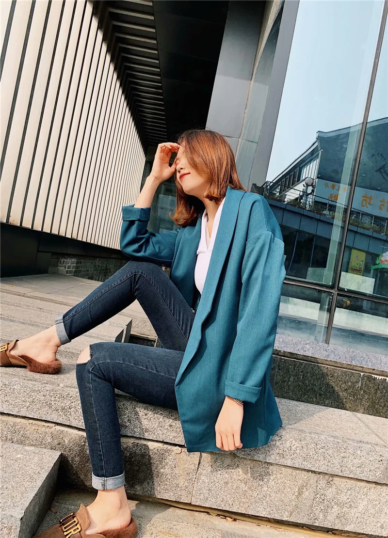

TMODA761 Za Autumn Vintage Solid Women Blazer Loose Long Sleeve Women Jacket Simple Office Lady Women Suits Casual Women Outwear