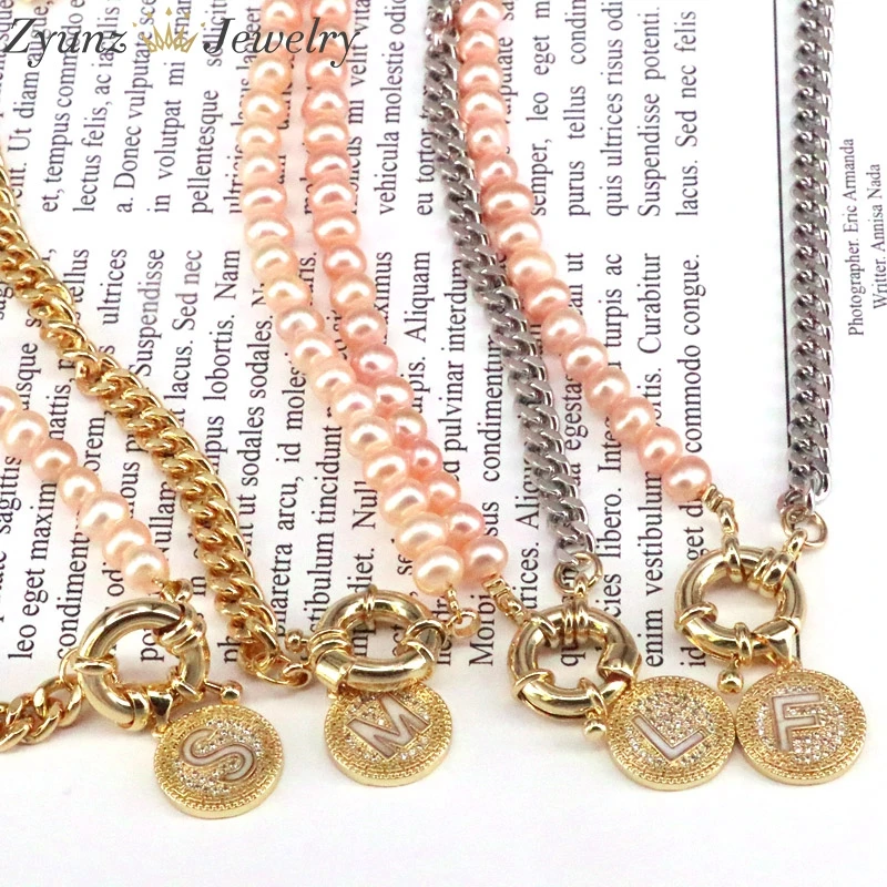 

5PCS, Pink pearl with link chain necklace letters necklace for women fashion jewelry