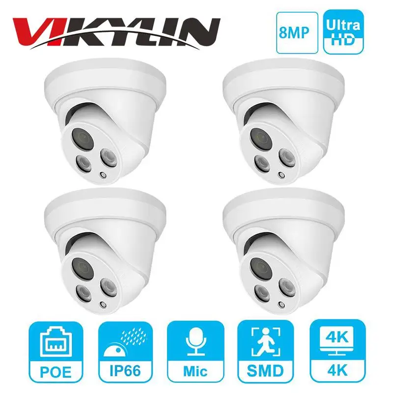 

Hikvision Compatible 5MP Dome POE IP Camera 8MP Home Security CCTV Camera 1080P IR 30m H.265 P2P Plug&play Security IPC 4pcs