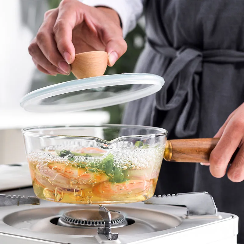 

Стеклянная кастрюля с деревянной ручкой, 400/600 мл